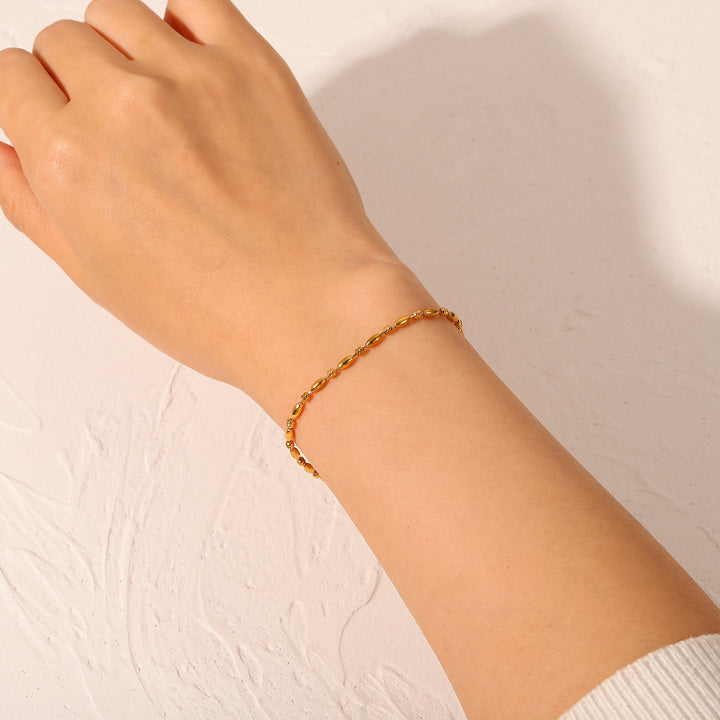 Classic Oval Beads Pure Chain Minimalist Stainless Steel 18K Gold-plated Jewelry Bracelet for Women
