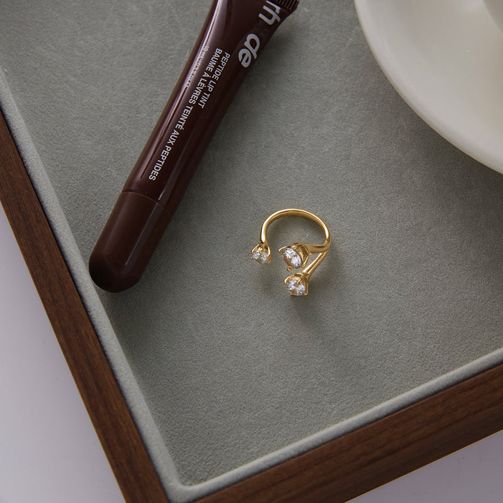 J&D Minimalist 18K Gold Plated Stainless Steel Ring Asymmetrical Branch-shaped Zircon Adjustable Opening Ring