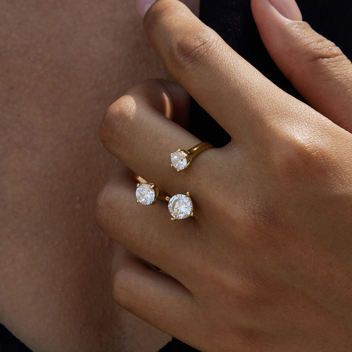 J&D Minimalist 18K Gold Plated Stainless Steel Ring Asymmetrical Branch-shaped Zircon Adjustable Opening Ring