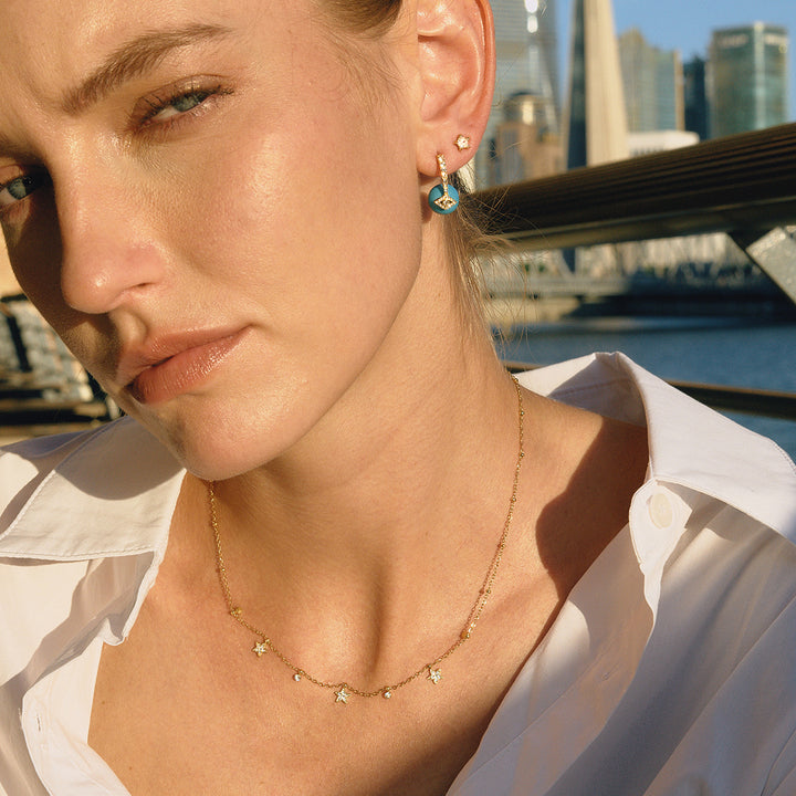 J&D Classic 18K Gold Stainless Steel Rhinestone Cross Diamond Cup Small Pendant Clip Bead Chain Necklaces