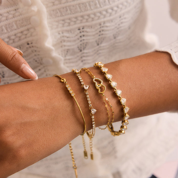 JD Romantic Open Heart Double Loop Bracelet for Women 18K Gold Plated with White CZ Crystals Dainty Valentine Gift Jewelry