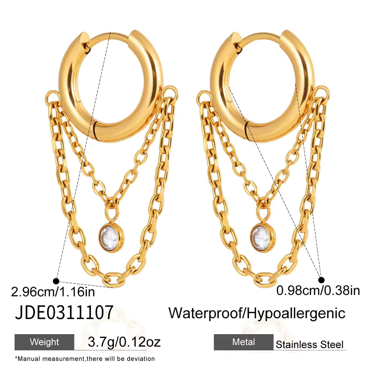 Elegant Zircon Chain Tassel Earring 18K Gold Stainless Steel Trendy Delicate White Round Zircon Tassel Earrings