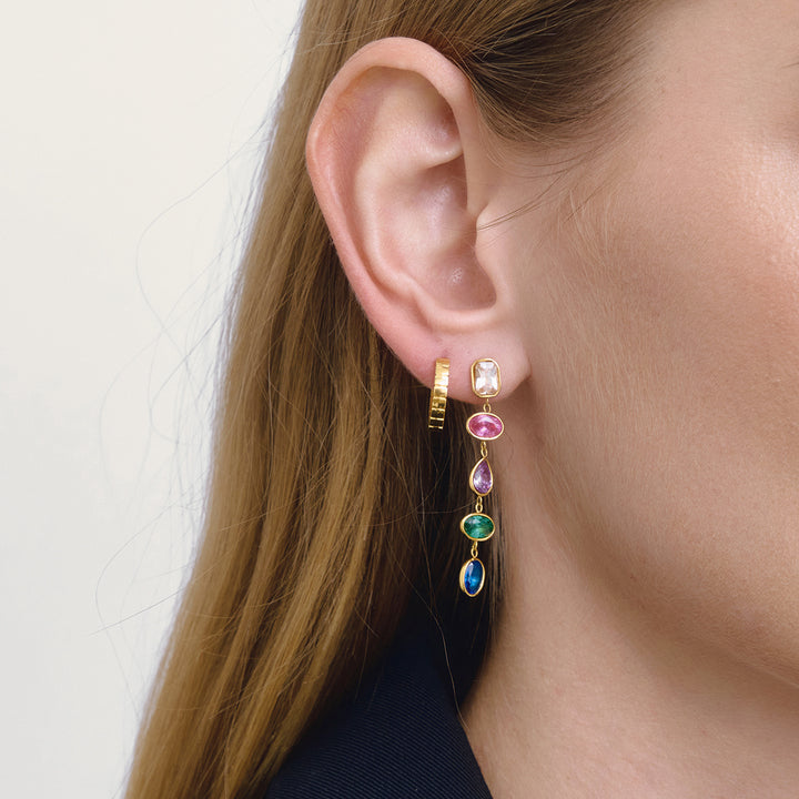 J&D Women's Geometric 18K Gold Plated Stainless Steel Tassel Earrings with Color Zirconia
