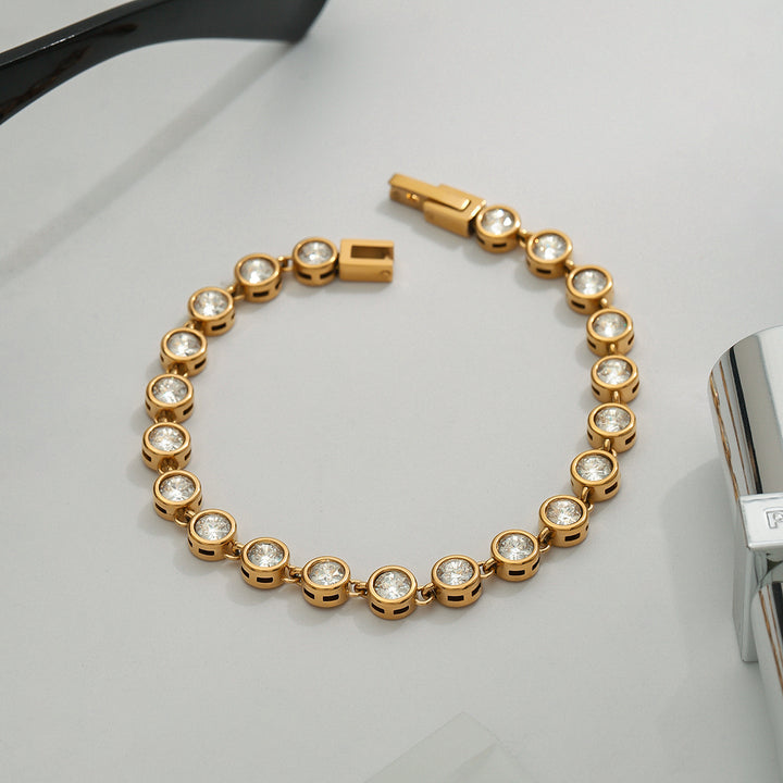 J&D 18K Gold Women's Tennis Bracelet Vintage Stainless Steel Zircon Fashion Jewelry for Anniversaries Bustling Simple Style