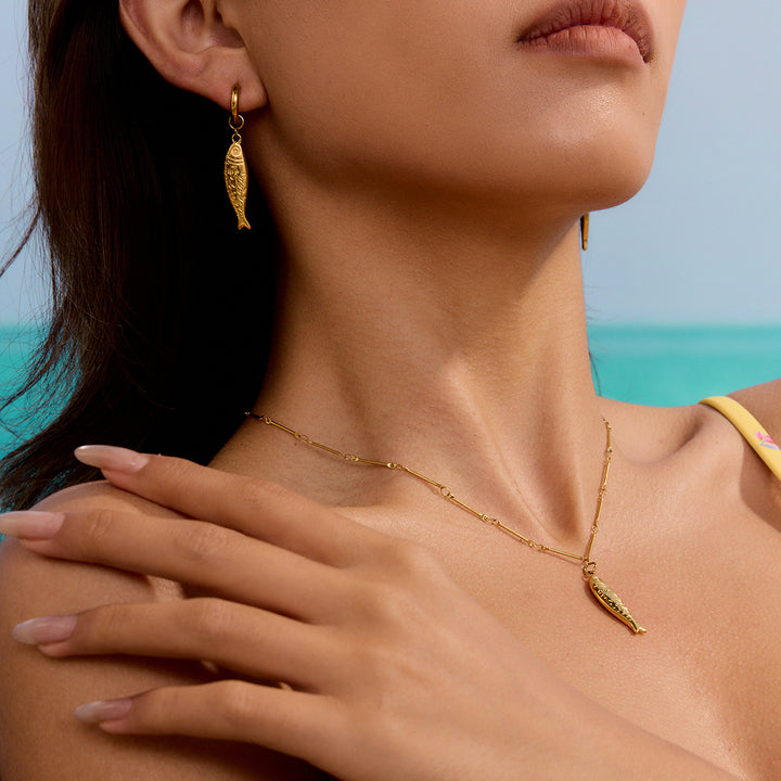 J&D Ocean Fish Summer Beach Waterproof 18K Real Gold Plated Stainless Steel Pendant Necklace