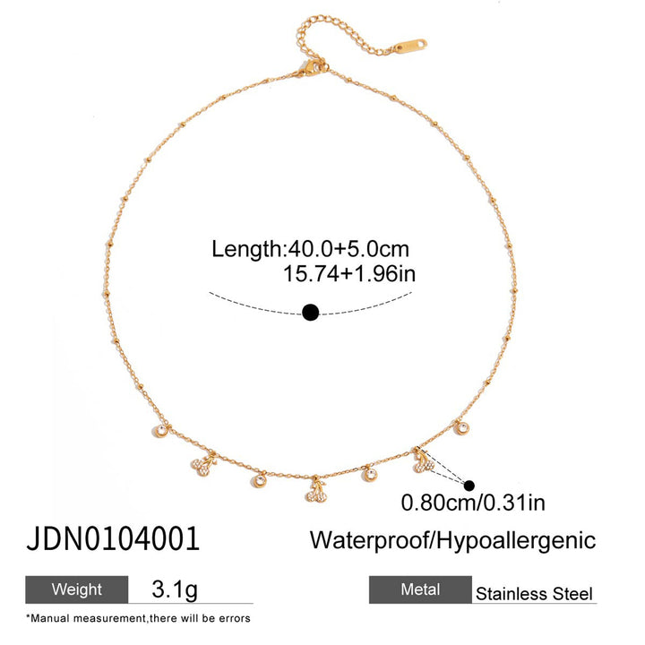 J&D 18K Gold Plated Stainless Steel Jewelry Cute Rhinestone Cherry Round Zircon Chain Necklace