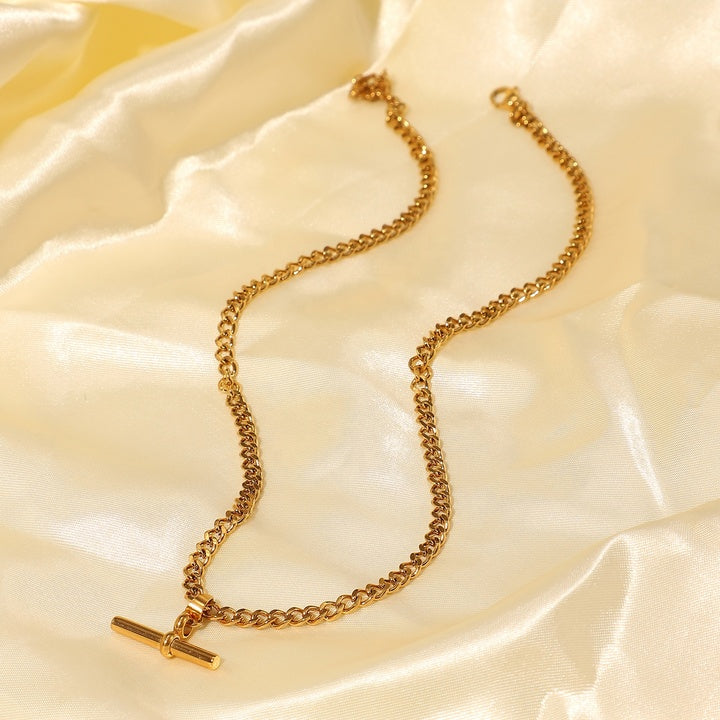 Waterproof 18K Gold T-bar Pendant Necklace Gift Stainless Steel T-bar Pendant Necklace for Party