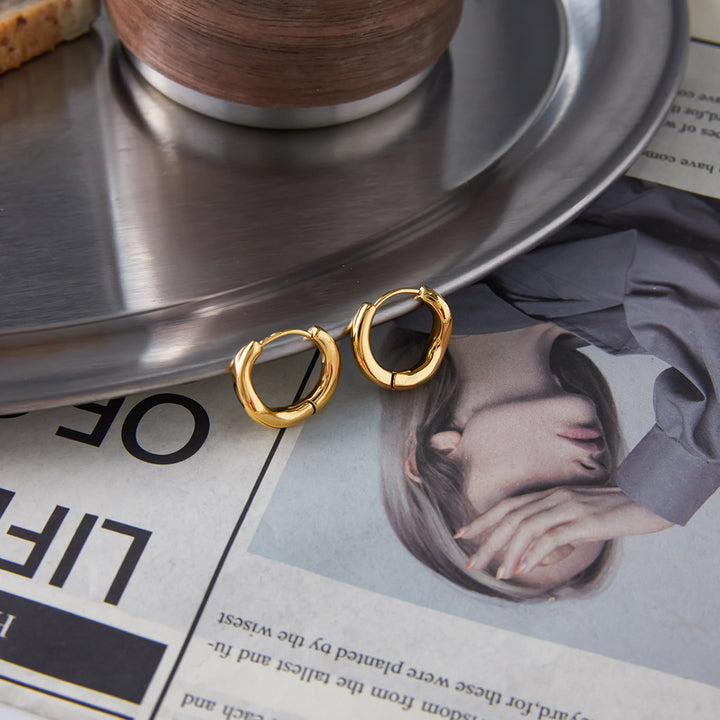 J&D Minimalist 18K Gold Plated Stainless Steel Hoop Earring Irregular Jewelry Earring