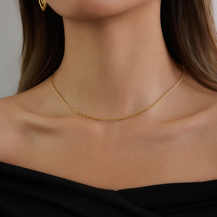 J&D Waterproof 18K Gold Plated Stainless Steel Jewelry Classic Half Arc DIY Charms Chain Necklace 40+5CM