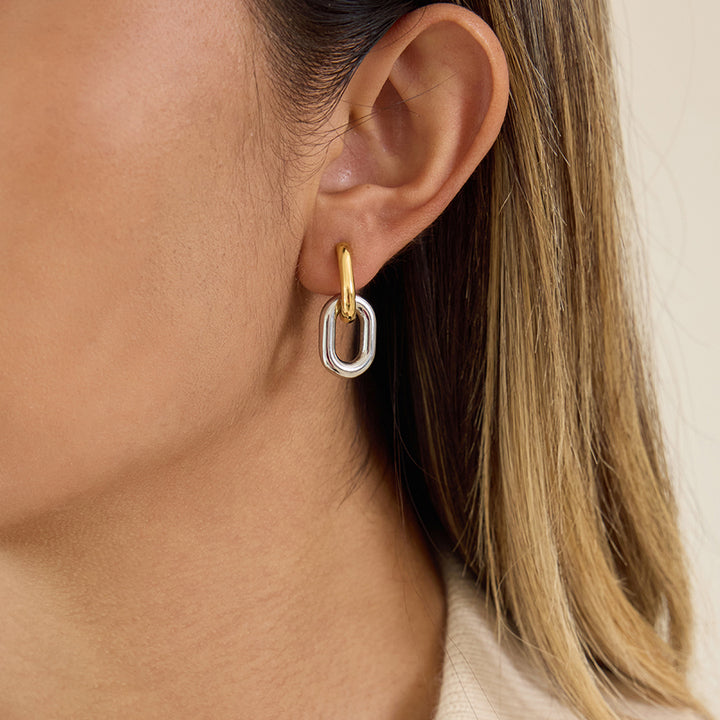 J&D Minimalist Bicolor Hoop Earring 18K Gold Plated Stainless Steel Classic Two Tone Double Hoop Earrings