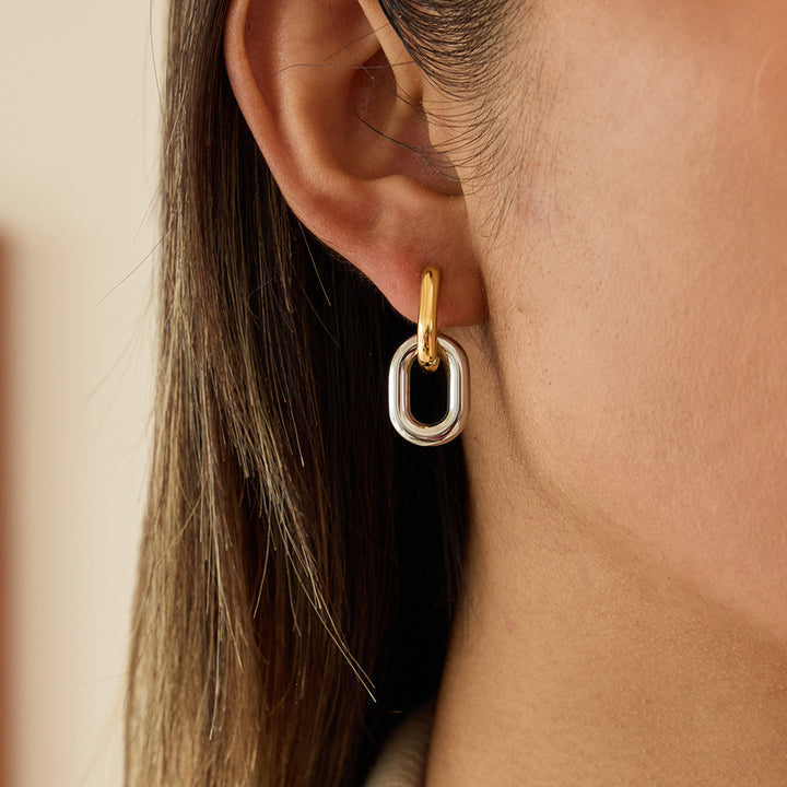 J&D Minimalist Bicolor Hoop Earring 18K Gold Plated Stainless Steel Classic Two Tone Double Hoop Earrings