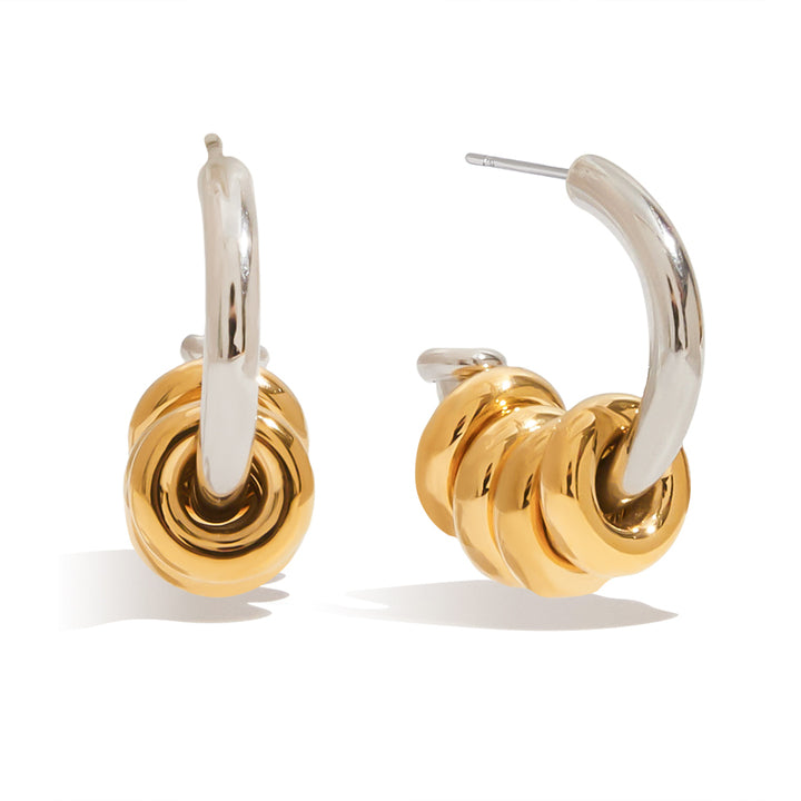 J&D New Arrivals Minimalist Two-Tone Earring Hoop Ring Dangle Earring Fashion C Shape Stud Earring