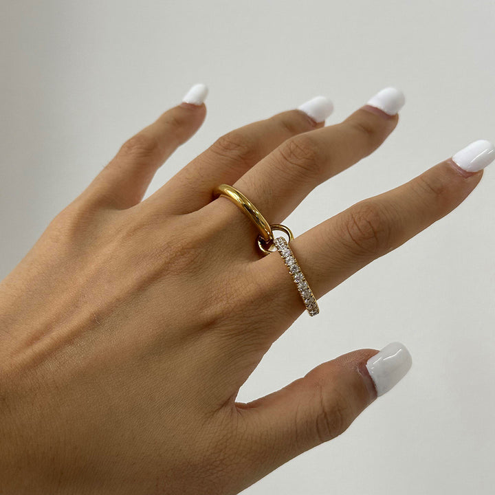 J&D Stainless Steel 18K PVD Gold Plating Smooth Twins Multi Wearing Interlocking CZ Magic Ring