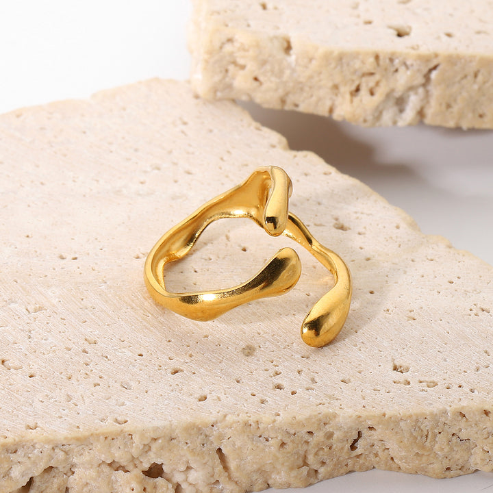 Women's 18K Gold Stainless Steel Adjustable Ring Ins Simple Geometric Cross Texture for Engagement Open Finger Jewelry