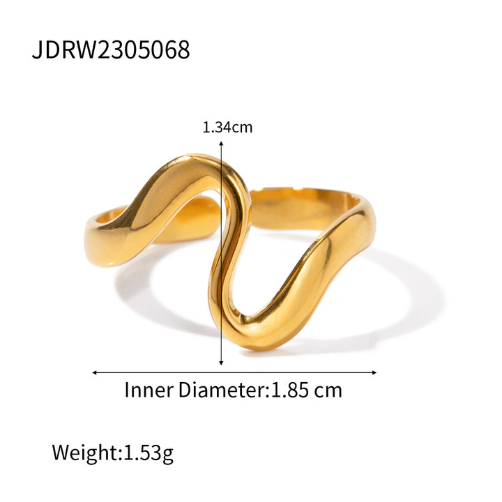 Daily Simple Minimalist Stainless Steel Opening Ring 18K Gold Plated Irregular Curved Rings for Women's Wedding and Party