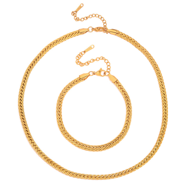 18K Gold Plated Stainless Steel Thick Bracelet Jewelry Set Minimalist 4.4mm Wide Waterproof Choker Necklace Set
