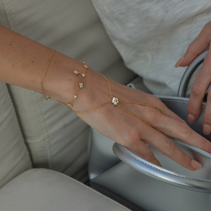 J&D Classic Style 18K Gold Stainless Steel White Zircon Double-layer Finger Bracelets