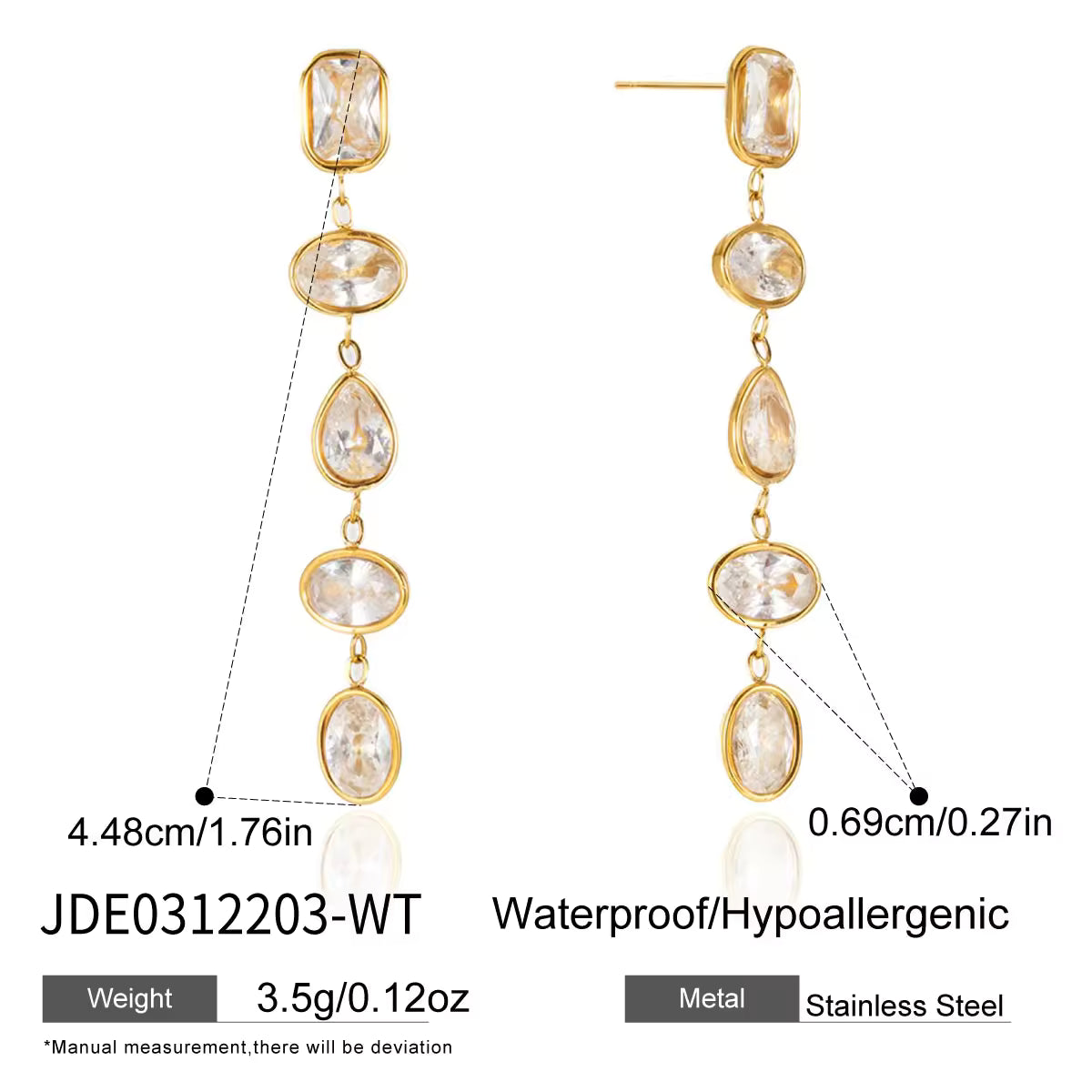 Women's Geometric 18K Gold Plated Stainless Steel Tassel Earrings with Color Zirconia