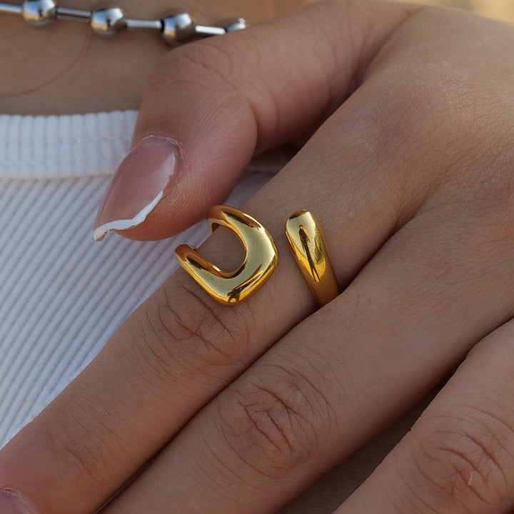 Simple Hollow Cross Opening Ring 18K Gold Plated Stainless Steel Band Finger Ring Fashion Jewelry for Women
