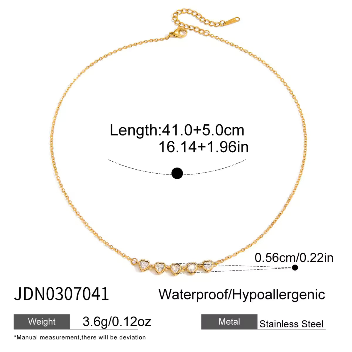 18K Gold PVD Stainless Steel Tennis Necklace White Heart Zirconia Inlaid Tarnish Free Radiant Dainty Female Luxury Jewelry