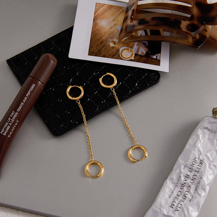 J&D Elegant CZ Tassel Earring 18K Gold Plated Stainless Steel Dainty CZ Double Loop Zirconia Tassel Earrings