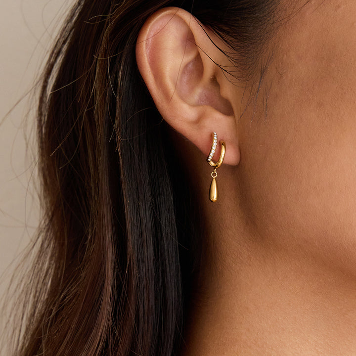 JD Classic Waterdrop Earring 18K Gold Stainless Steel Zirconia Double Layer C Circle Waterdrop Zircon Pendant Earrings