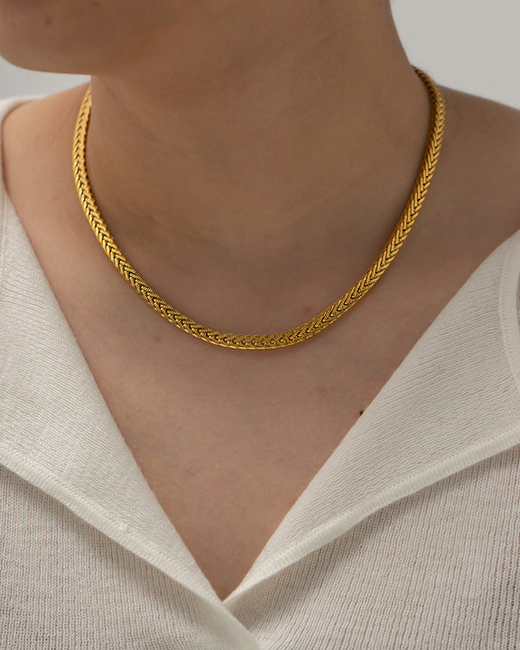 18K Gold Plated Stainless Steel Thick Bracelet Jewelry Set Minimalist 4.4mm Wide Waterproof Choker Necklace Set