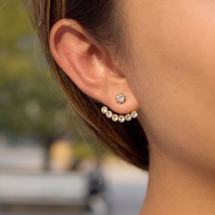 J&D Elegant Rhinestone Jackets Earring 18K Gold Stainless Steel Fashion Delicate Fan Rhinestone Detachable Jackets Earring