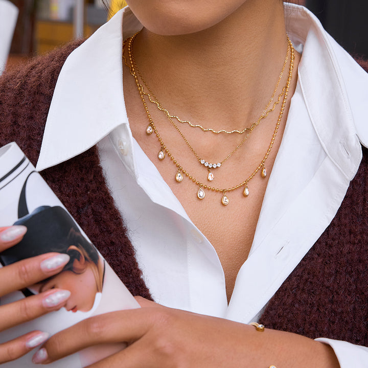 J&D Classic 18K Gold Stainless Steel Wavy Link Adjustable Necklace for Women