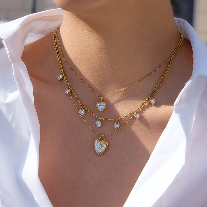 J&D Classic Clear Zircon Heart Pendant Necklace Stacking Valentine Party Anniversary Gift