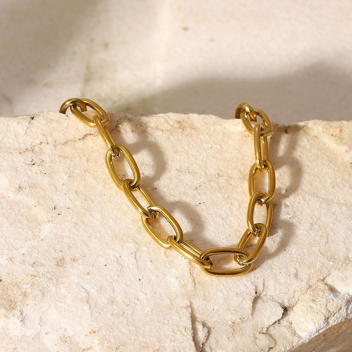 Gold Plated Simple Classic Gold Link Chain Paperclip Ot Toggle Stainless Steel Oval Bracelet