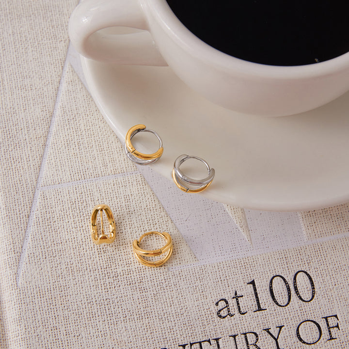 J&D Trendy 18K Gold Plated Stainless Steel Earring Two Tone Hollow Earring Jewelry for Women