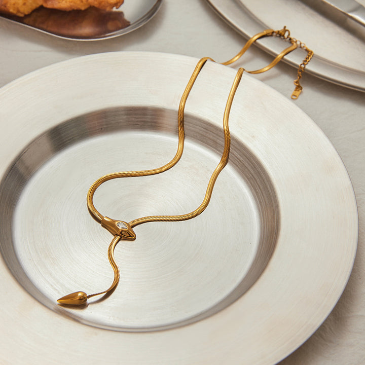 J&D Fashion Trend 18K Gold Stainless Steel Necklaces Zircon Unique Snake Necklaces for Women