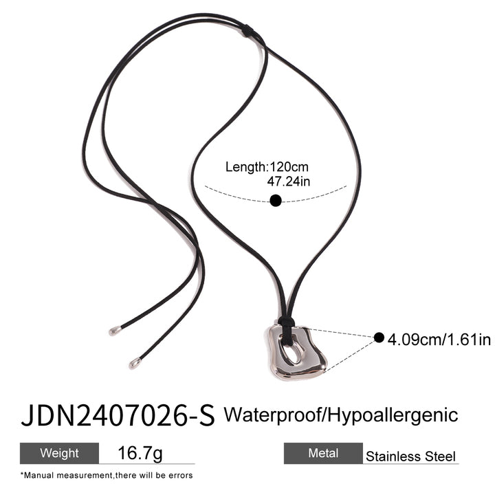 J&D 18k Stainless Steel Irregular Liquid Gloss Hollow Pendant Brown Velvet Necklace Unique Fashion 120cm