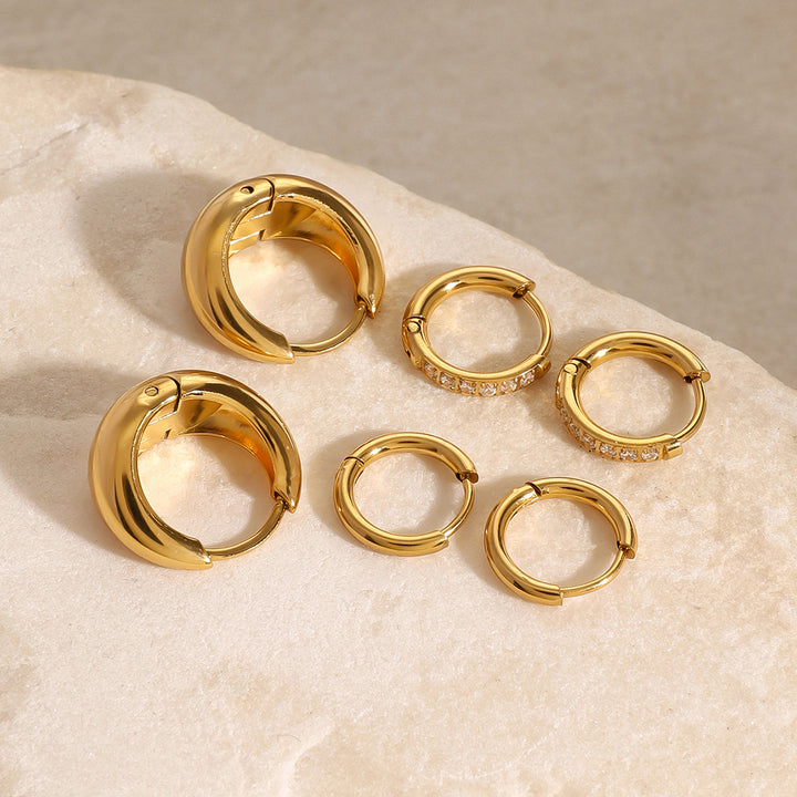 J&D 18k Gold Stainless Steel White Water Drill Solid Circle Ear Clips Set of 3