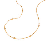 J&D 18K PVD Gold Plate Stainless Steel Necklace Classic White Rhinestone Horse Eye Clip Bead Necklace
