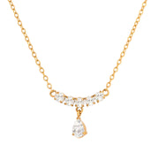 J&D Teardrop CZStone Necklace Single StainlessSteel GoldTone Polished FineCurved Bar Elegant Minimalist Trendy Party Daily Gift