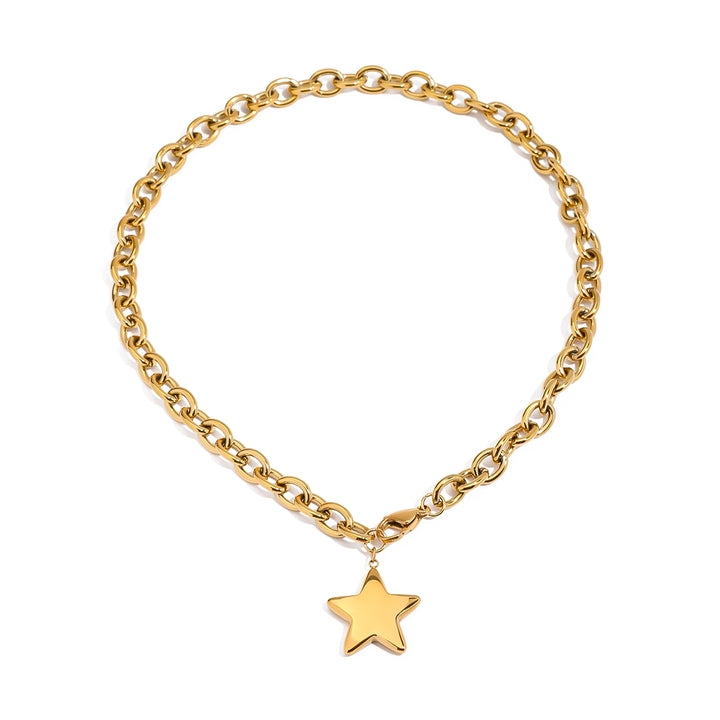 J&D 18k Gold Plated Stainless Steel Classic Style Polished Star Cute Glossy Pendant Necklace