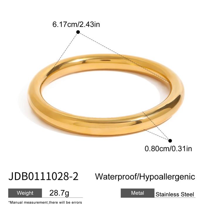 J&D 18K Gold Plated Stainless Steel Simple Plain Round Bracelet High End Lady Style Fashion Bangle