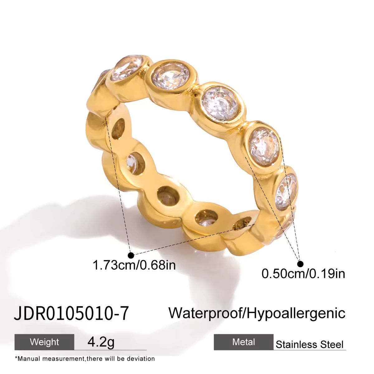 Trendy CZ Ring 18k Gold Plated Stainless Steel Classic CZ White Round Horse Eye Water Drop Cubic Zirconia Ring