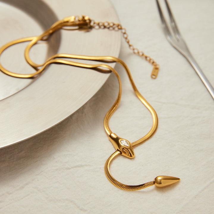 J&D Fashion Trend 18K Gold Stainless Steel Necklaces Zircon Unique Snake Necklaces for Women