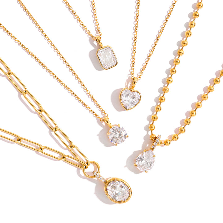 J&D Women Fashion Pendant Necklace 18K Gold Dainty Delicate White Zircon Bead Chain Ring Pendant Necklace
