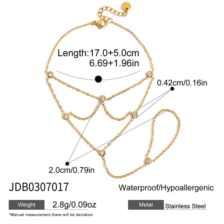 J&D Jewelry 18K Gold Plated Waterdrop Bracelet Stainless Steel Red Pink Green Cubic Zircon Rhinestone Chain Hand Bracelet