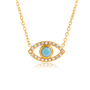 J&D Vintage 18K Gold Stainless Steel White Zircon Blue Turquoise Evileye Pendant Necklaces