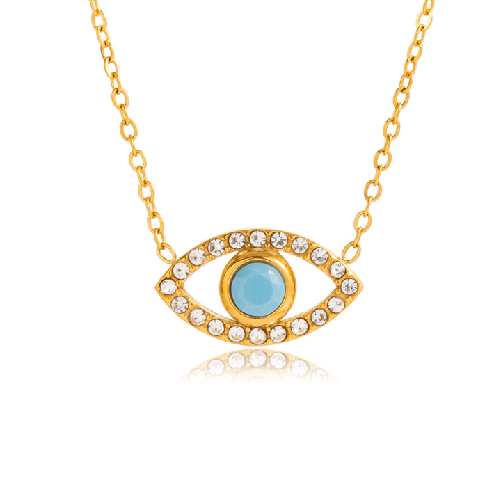 J&D Vintage 18K Gold Stainless Steel White Zircon Blue Turquoise Evileye Pendant Necklaces