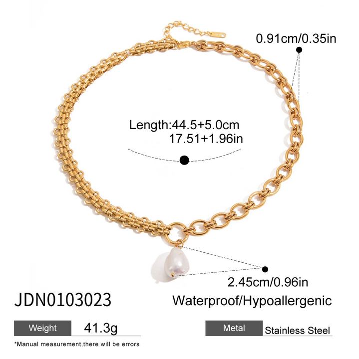 J&D Ocean18K PVD Gold Plating Stainless Steel Chunky Chain Peal Pendant Necklace