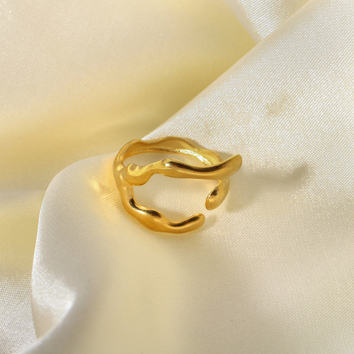 Women's 18K Gold Stainless Steel Adjustable Ring Ins Simple Geometric Cross Texture for Engagement Open Finger Jewelry