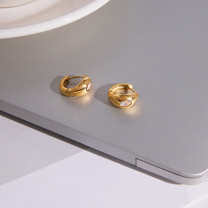 J&D Sculptural Hoop Earring 18K Gold Plated Stainless Steel Oval White Zirconia Snake Motif Wrap Around Earrings for Women