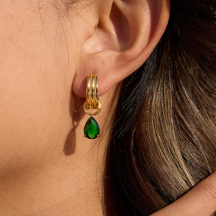 J&D Classic Waterdrop Horse Eye Zircon Asymmetry Stacking Pendant Earrings Daily Wearing