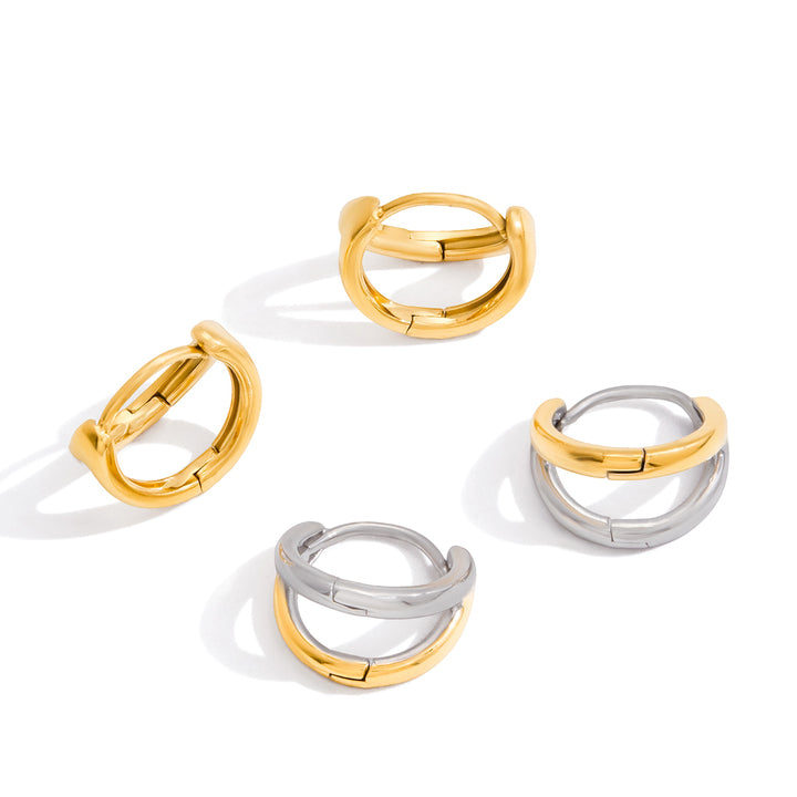 J&D Trendy 18K Gold Plated Stainless Steel Earring Two Tone Hollow Earring Jewelry for Women